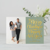 Sage Green Merry Christmas書道写真 箔シーズンカード (立ち正面)