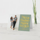 Sage Green Merry Christmas書道写真 箔シーズンカード (正面)