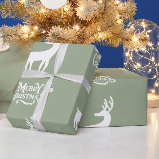 Sage Green Merry Christmas Deer  ラッピングペーパー (クリスマス)
