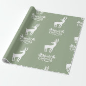 Sage Green Merry Christmas Deer  ラッピングペーパー (アンロールド)
