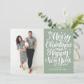 Sage Green Merry Christmas & Happy New Year写真 シーズンカード (スタンド正面)
