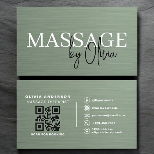 Sage Green Metallic Massage Therapist QR Code  名刺
