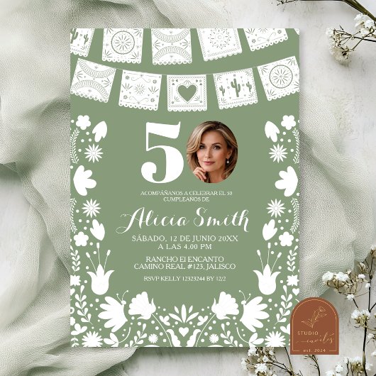 Sage Green Mexican Cielito Lindo 50 Birthday Invit 招待状