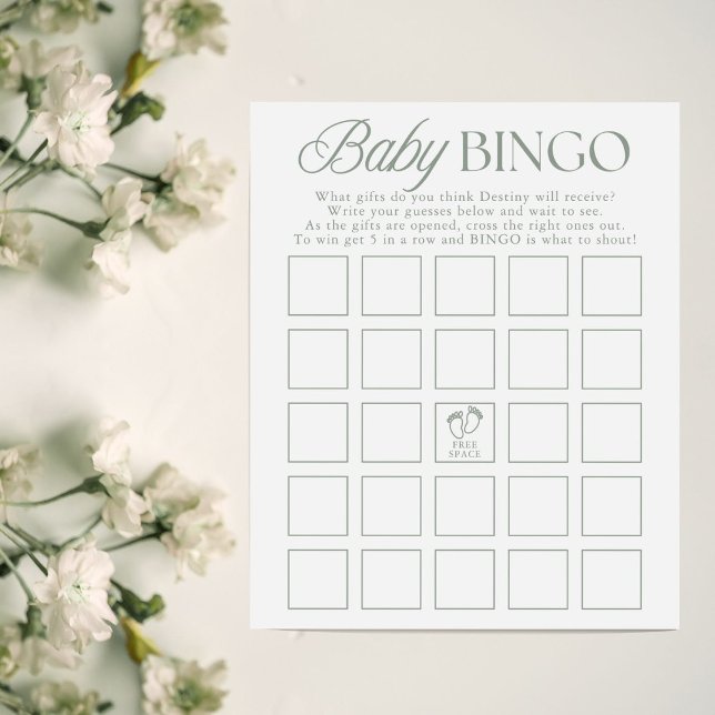 Sage Green Minimal Baby Shower Bingo Game (クリエイターアップロード済み)