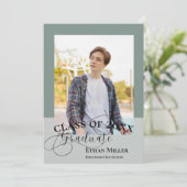 Sage Green Minimal Photo Graduation Announcement 招待状 (スタンド正面)