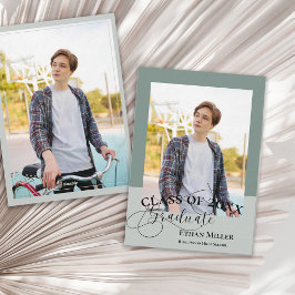 Sage Green Minimal Photo Graduation Announcement 招待状