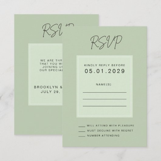 Sage Green Minimal Wedding RSVP Card (正面/裏面)