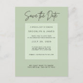Sage Green Minimal Wedding Save The Date 案内ポストカード (正面)