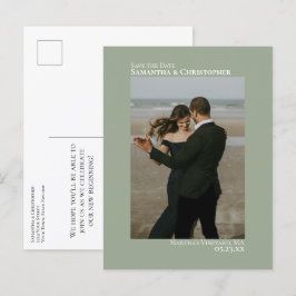 Sage Green Minimalistの結婚写真Save The Date 案内ポストカード