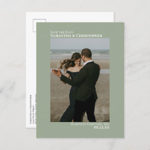 Sage Green Minimalistの結婚写真Save The Date 案内ポストカード