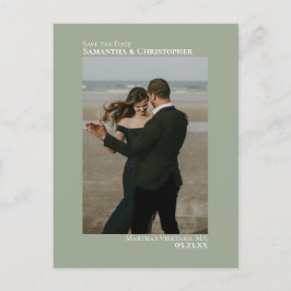 Sage Green Minimalistの結婚写真Save The Date 案内ポストカード
