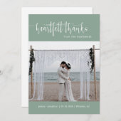 Sage Green Minimalistモダンの写結婚真フラット サンキューカード (正面/裏面)