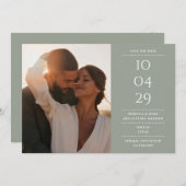 Sage Green Minimalistモダンの写結婚真 セーブザデート (正面/裏面)