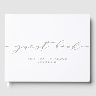 Sage Green Minimalistモダン Script Photo 結婚's ゲストブック