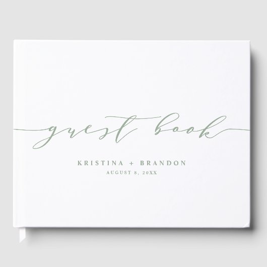 Sage Green Minimalistモダン Script Photo 結婚's ゲストブック (正面)
