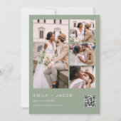 Sage Green Minimalist写真QRコードホワイト結婚ズ 招待状 (正面)