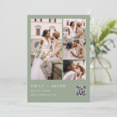 Sage Green Minimalist写真QRコードホワイト結婚ズ 招待状 (スタンド正面)