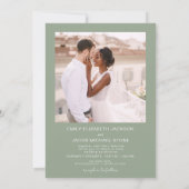 Sage Green Minimalist写真QRコードホワイト結婚ズ 招待状 (裏面)