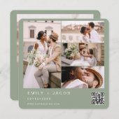 Sage Green Minimalist写真QRコード結婚s 招待状 (正面/裏面)