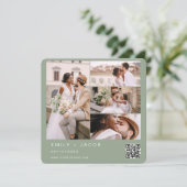Sage Green Minimalist写真QRコード結婚s 招待状 (スタンド正面)