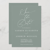 Sage Green Minimalist日付の保存招待状 招待状 (正面/裏面)