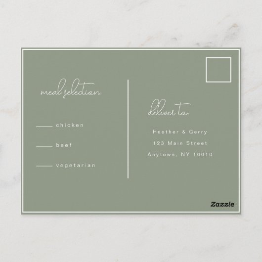 Sage Green Minimalist結婚式RSVPポストカード ポストカード (裏面)