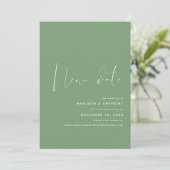  sage green minimalist フォト 新しい日 結婚式 案内状 (スタンド正面)