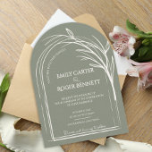 Sage Green Minimalist Arch Botanical Wedding 招待状