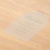 Sage Green Minimalist Arch Engagement Party アクリル招待状 (レイダウン)