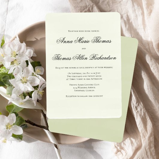 Sage Green Minimalist Botanical Elegant Wedding 招待状
