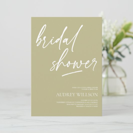 Sage Green Minimalist Bridal Shower Invitation 招待状 (スタンド正面)