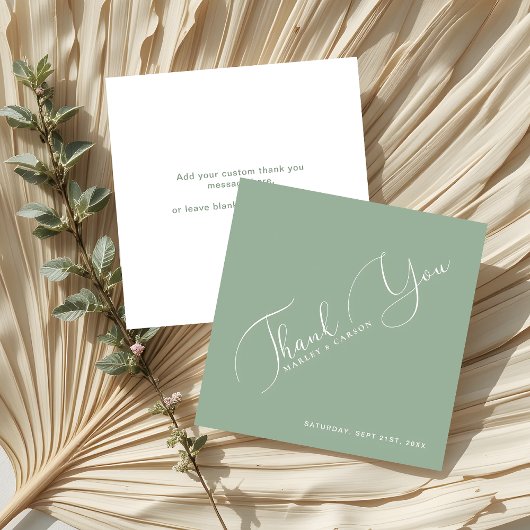 Sage Green Minimalist Budget結婚's Thank You ノートカード