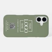 Sage Green Minimalist Business Logo & QR Code iPhone 16ケース (裏面横)