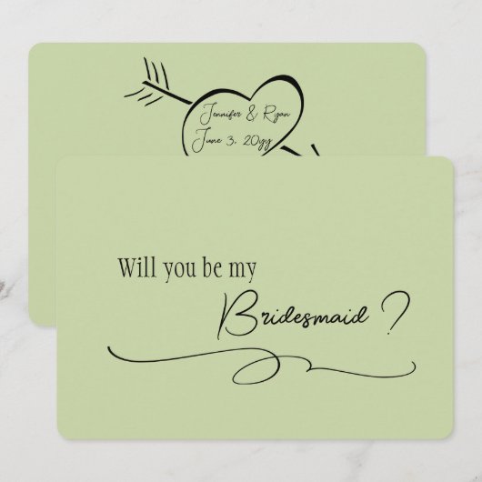  sage green minimalist calligraphy bridesmaid invi 招待状 (正面/裏面)