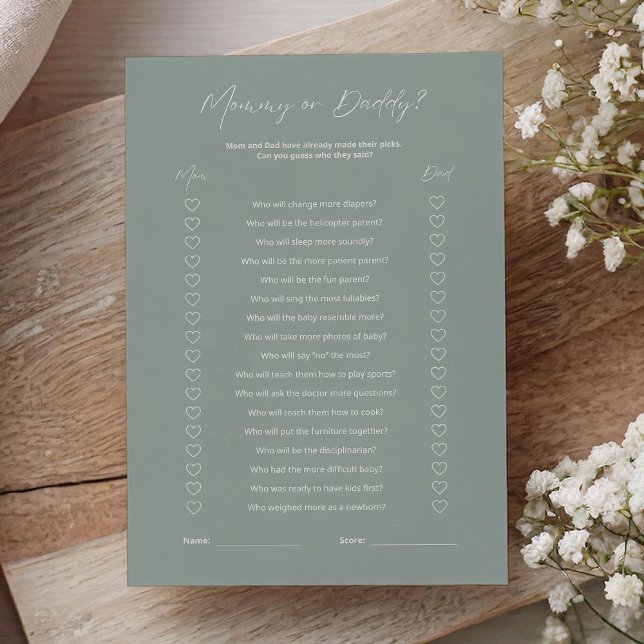 Sage Green Minimalist Mom or Dad Baby Shower Game (クリエイターアップロード済み)