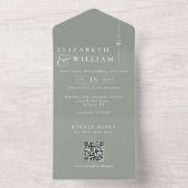 Sage Green Minimalist Monogram QRコード結婚s オールインワン招待状 (内側)