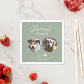 Sage Green Minimalist Pet Photo Wedding スタンダードカクテルナプキン (インサイチュ)