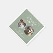 Sage Green Minimalist Pet Photo Wedding スタンダードカクテルナプキン (角)
