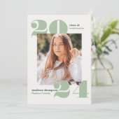 Sage Green Minimalist Photo Collage Graduation 案内状 (スタンド正面)