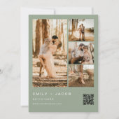 Sage Green Minimalist Photo QR code Wedding 招待状 (正面)