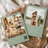 Sage Green Minimalist Photo QR code Wedding 招待状