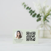 Sage Green Minimalist Photo with QR Code 名刺 (スタンド正面)