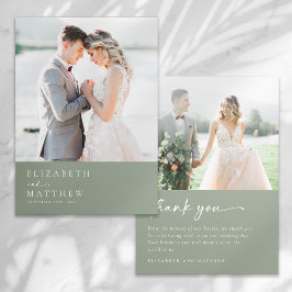 Sage Green Minimalist Script Photo 結婚's サンキューカード