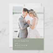 Sage Green Minimalist Script Photo 結婚's サンキューカード (正面)
