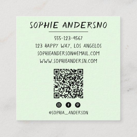 Sage Green Minimalist Skin Studio Qr Code スクエア名刺 (裏面)