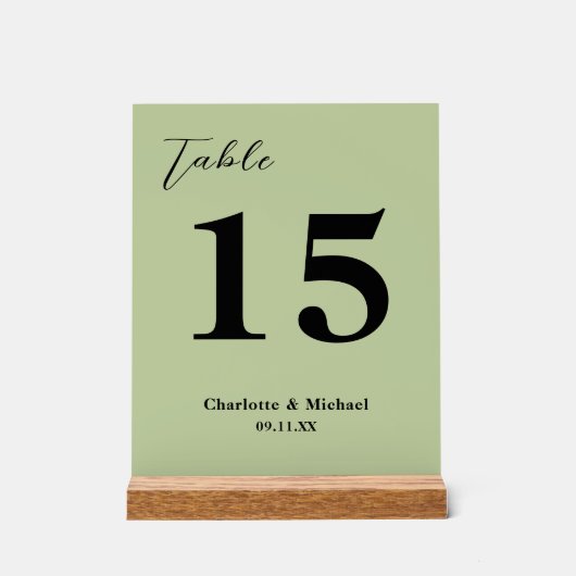 Sage Green Minimalist Wedding Table Number アクリルサイン (正面)