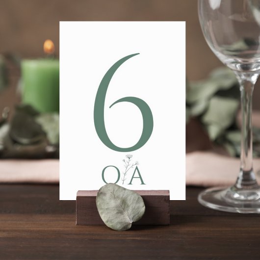 Sage Green Minimalist Wedding Table Number Card テーブルナンバー
