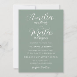 Sage Green Minimalist White Script 結婚's 招待状