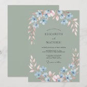 Sage Green Misty Meadow Wedding 招待状 (正面/裏面)