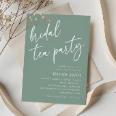 Sage Green Modern Boho Bridal Shower Tea Party 招待状
